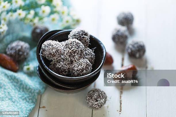 Dates And Coconut Energy Balls Stock Photo - Download Image Now - Sphere, Date - Fruit, Coconut