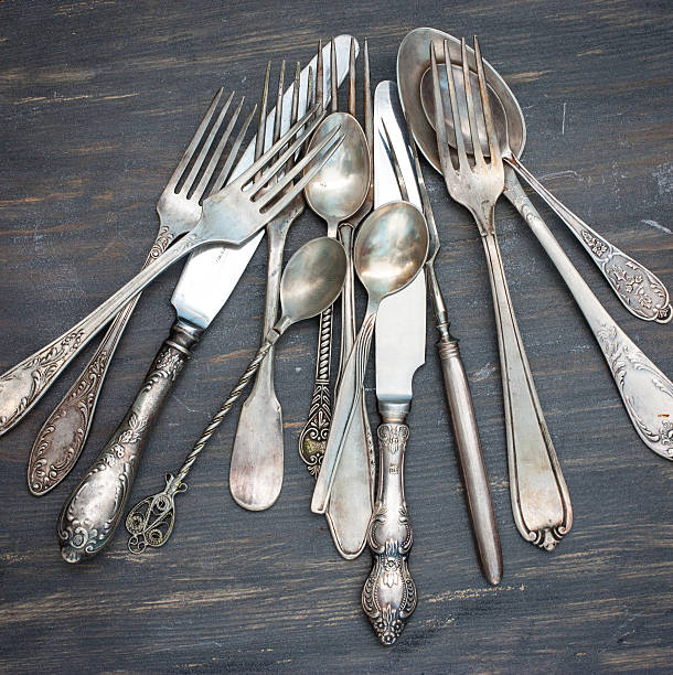 istock Vintage old cupronickel cutlery, horizontal 531696730