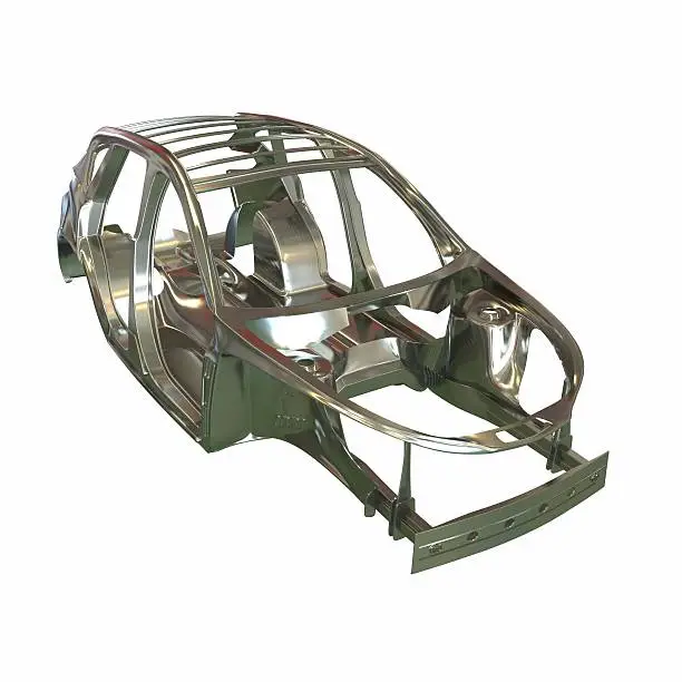 Car frame in steel. Model for Productions, on a white background. 3d illustration