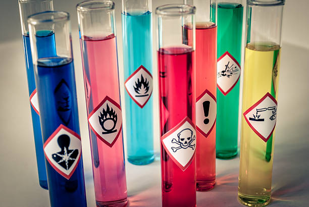 Chemical hazard pictograms desaturated stock photo