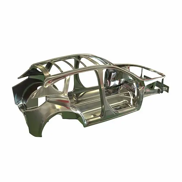 Car frame in steel. Model for Productions, on a white background. 3d illustration