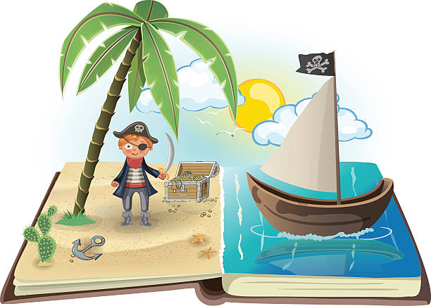 illustrazioni stock, clip art, cartoni animati e icone di tendenza di libro sui pirati - childrens literature