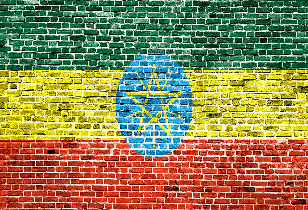 istock Flag of Ethiopia painted on brick wall, background texture 531702032