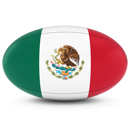 Mexico Rugby - Mexican Flag on Rugby Ball on White