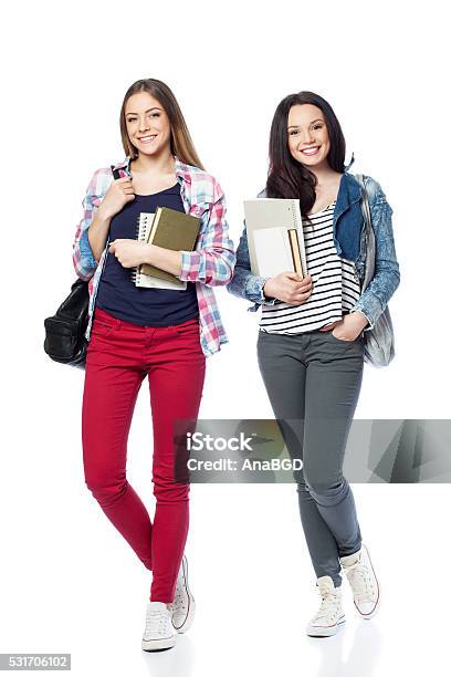 Happy Student Girls Stock Photo - Download Image Now - Student, University, White Background