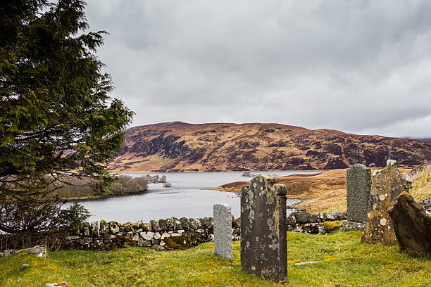 Elphin (Highlands, Scotland). War burial ground and Cam Loch along the A835 road.