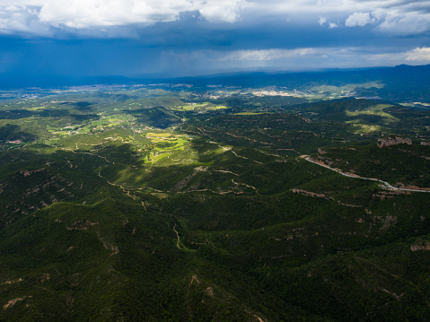 Montserrat. Frares Encantats and Agulles regions as seen from El Montgròs summit. Catalonia.