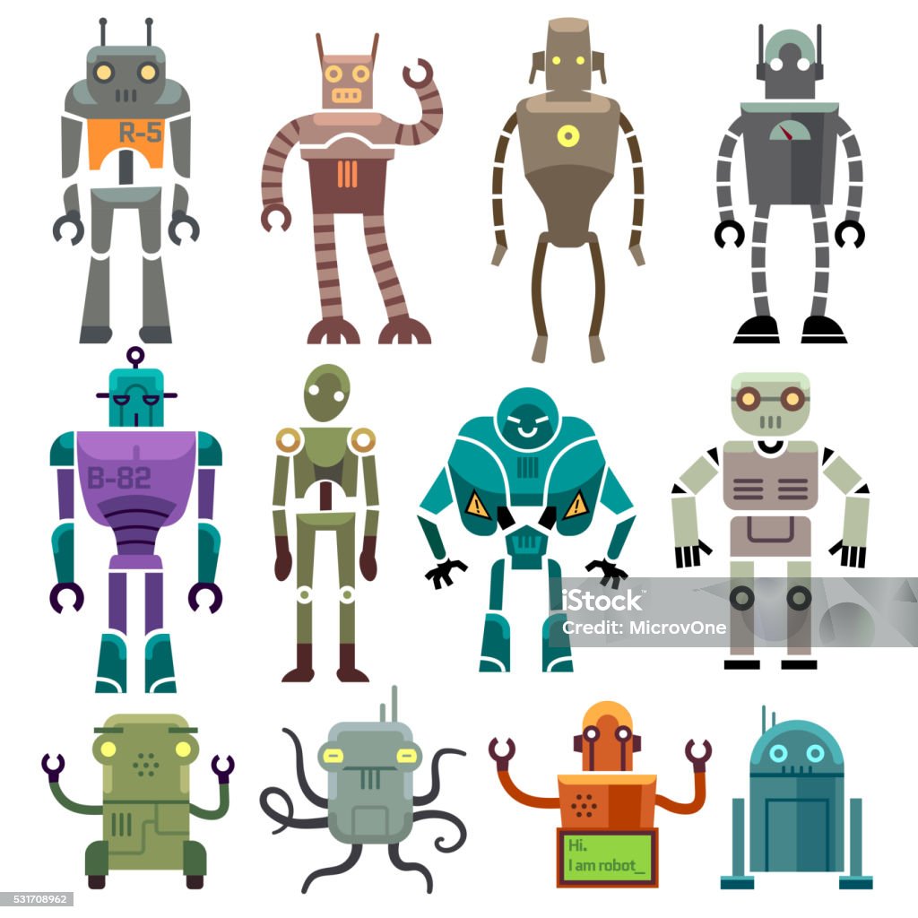 Pidgin Miscellaneous goods Irreplaceable Cute Vintage Vector Robot Icons And Characters Stock Illustration -  Download Image Now - Robot, Abstract, Artificial - iStock