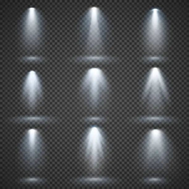Vector illustration of Vector light sources, concert lighting, stage spotlights set