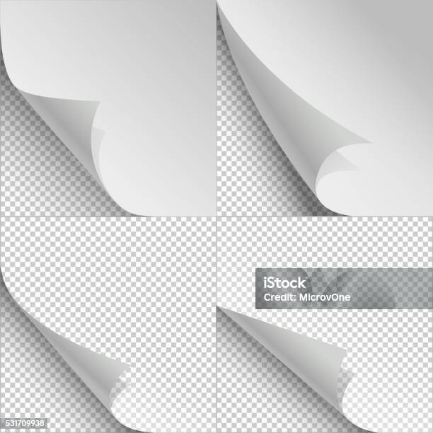 Blank Sheets Of Paper With Page Curl And Shadows Stock Illustration - Download Image Now - Page, Turning, Curve