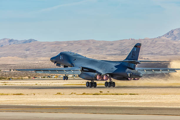 Las Vegas, USA - November 9, 2014: B-1B Lancer takes off from Nellis AFB during Aviation Nation airshow on November 9,2014 in Las Vegas,NV. This strategic bomber used by the USAF entered service in 1986. 