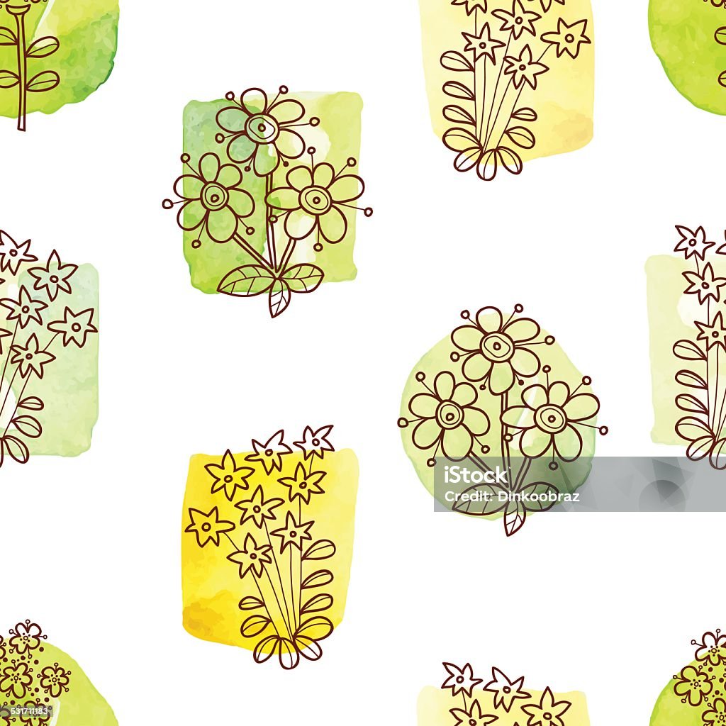 seamless pattern with flowers on watercolor background seamless pattern with doodle flowers on watercolor background Backgrounds stock vector