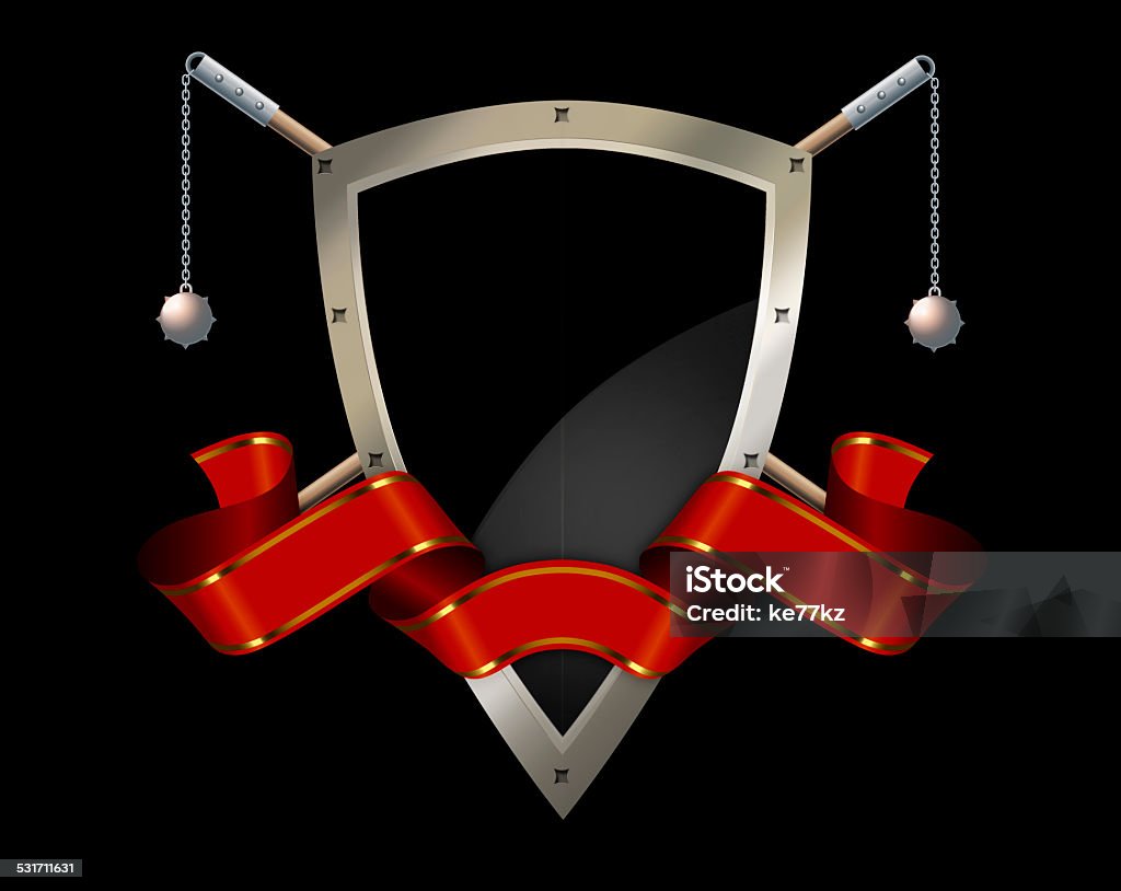 Medieval shield and spears. Decorative shield and spears on a black background for the design. 2015 stock illustration