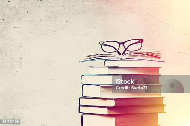 Books And Eyeglasses Stock Photo - Download Image Now - Post-Secondary Education, Book, Literature