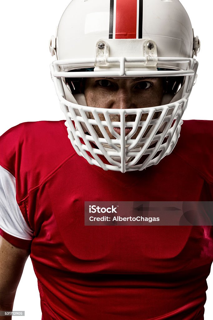 Football Player Close up of a Football Player with a red uniform on a white background. 2015 Stock Photo