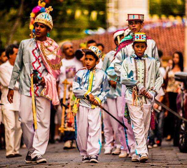 congada of ilhabela - traditional folk festival in Brazil stock photo