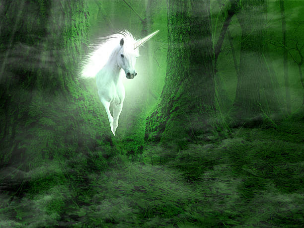 fantasy background with unicorn in the forest