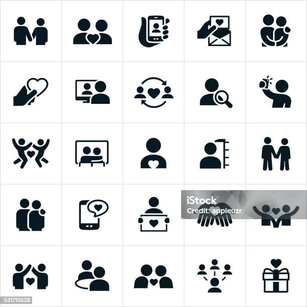 Dating And Couples Relationships Icons Stock Illustration - Download Image Now - Icon Symbol, Vector, Bonding