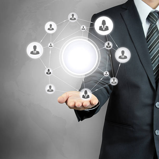 istock Hand carrying businesspeople icon network with blank circle 531722931