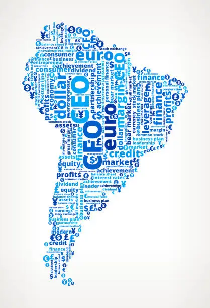 Vector illustration of South America On Business Word Cloud Pattern