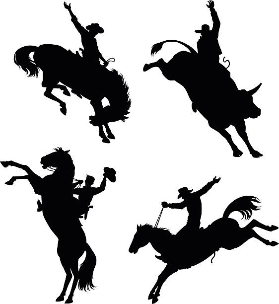 rodeo silhouetten-set - rodeo cowboy motion horse stock-grafiken, -clipart, -cartoons und -symbole