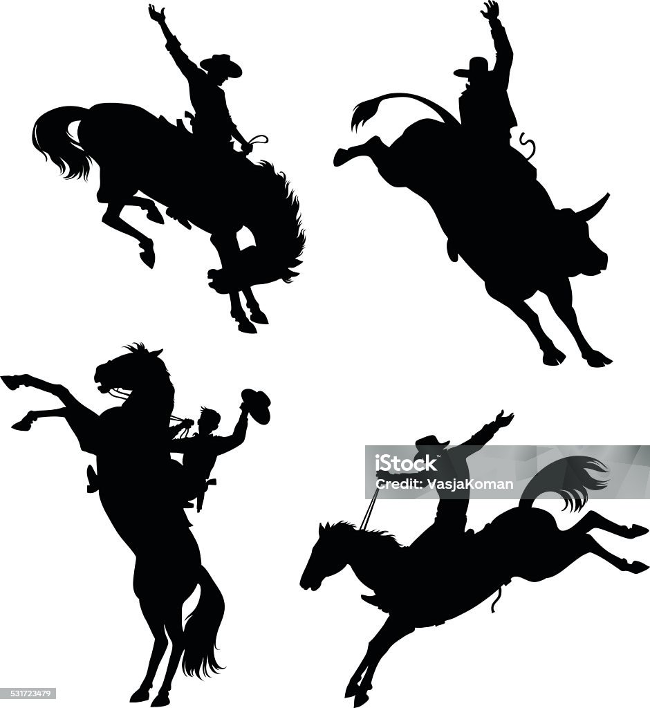 Rodeo Silhouettes Set All images are placed on separate layers. They can be removed or altered if you need to. No gradients were used. No transparencies. In Silhouette stock vector