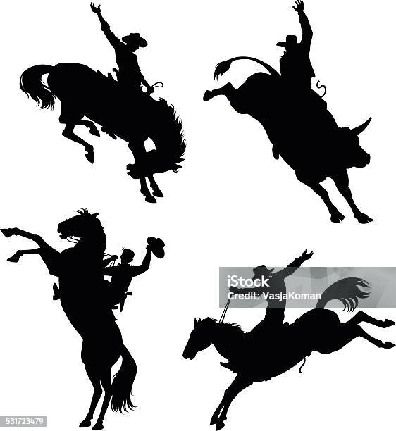 Rodeo Silhouettes Set Stock Illustration - Download Image Now - In Silhouette, Cowboy, Rodeo