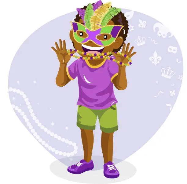 Vector illustration of Teenage Boy Dressing Up for Mardi Gras