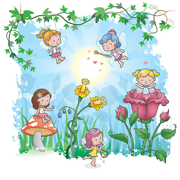 ilustrações de stock, clip art, desenhos animados e ícones de fairytale primavera - cartoon mushroom fairy fairy tale