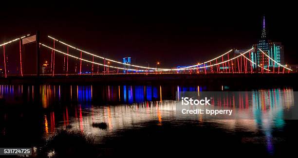 Jiangqun Bridge Crossing Hun River At Night Fushun City China Stock Photo - Download Image Now