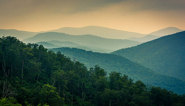 ブルーリッジ山脈からご覧いただける、街並みのドライブインシェナンドー - blue ridge mountains mountain virginia mountain range ストックフォトと画像