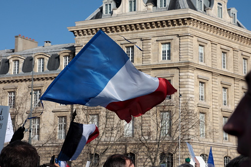 Paris, France - January 11, 2015: Manifestation on Republic Square in Paris against terrorism and in memory of the attack against satirical newspaper Charlie Hebdo.