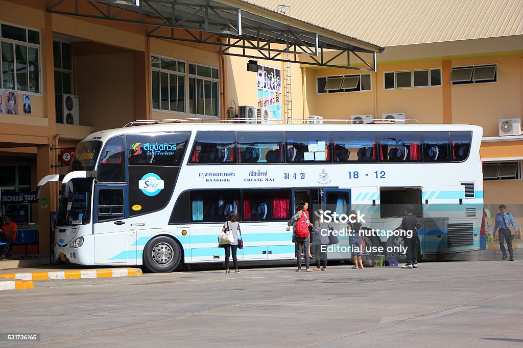 Bus No. 18-12 of Sombattour Chiangmai, Thailand - May 25, 2014:  Bus No. 18-12 of Sombattour company bus. Route Bangkok and Chiangmai. Photo at Chiangmai bus station, thailand. 2015 Stock Photo