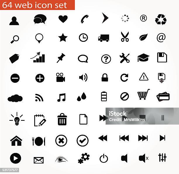 64 Universal Web Icon Set Vector Stock Illustration - Download Image Now - Residential Building, Home Interior, Icon Symbol