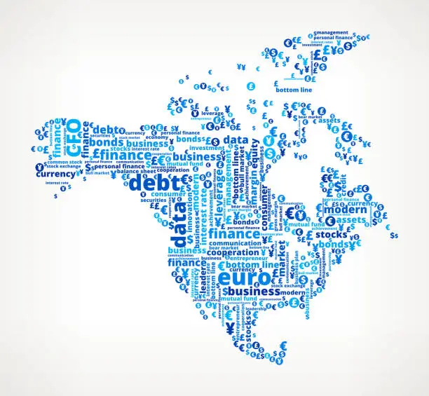 Vector illustration of North America On Business Word Cloud Pattern