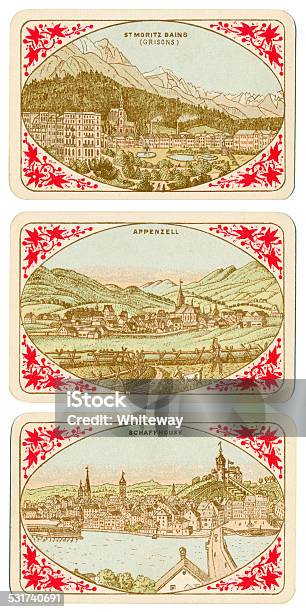 Playing Cards Switzerland 1880 St Moritz Bains Appenzell Schaffhouse Stock Photo - Download Image Now