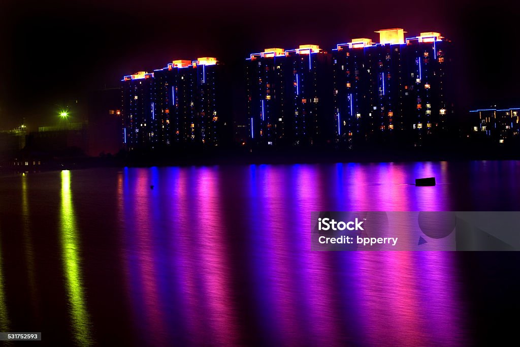 Apartment Lights Night Hun River Fushun Liaoning Province China Apartments at Night Hun River Fushun, Shenyang, Liaoning Province, China Trademarks removed. 2015 Stock Photo