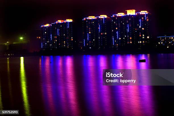 Apartment Lights Night Hun River Fushun Liaoning Province China Stock Photo - Download Image Now