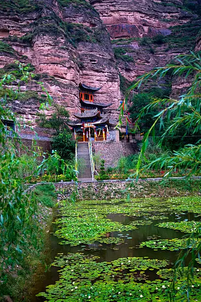 Binglin Si Bright Spirit Buddhist Temple Water Liliies Garden Cliff Lanzhou Gansu China