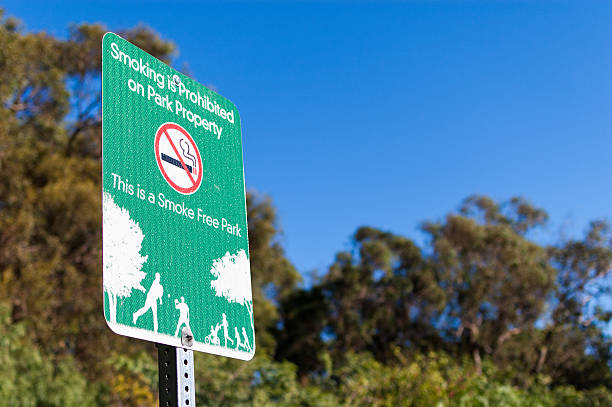 istock No smoking sign at park against trees and blue sky 531752685