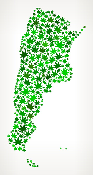 Argentina Map royalty free vector Marijuana Leaves Weed interface icon pattern. The illustration features vector arts of green weed and marijuana leaves. The cannabis marijuana leaves vary in size and shades of green color and are on white background. Icon download includes vector art and jpg file.