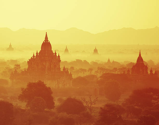 istock Temple silhouette on sunrise in Bagan, Burma 531754559