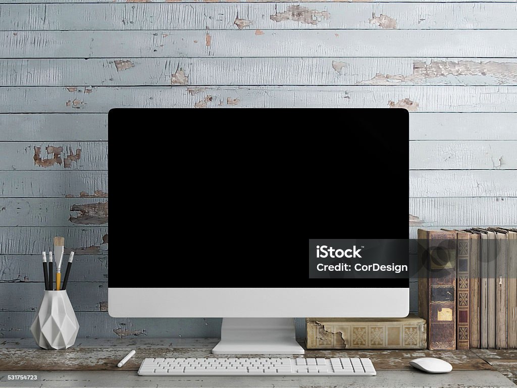 Simulados PC pantalla, AZUL común de fondo - Foto de stock de PC de escritorio libre de derechos