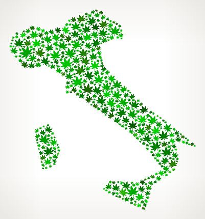 Italy Map royalty free vector Marijuana Leaves Weed interface icon pattern. The illustration features vector arts of green weed and marijuana leaves. The cannabis marijuana leaves vary in size and shades of green color and are on white background. Icon download includes vector art and jpg file.