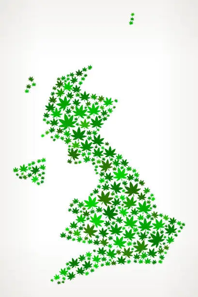 Vector illustration of United Kingdom Map royalty free vector Marijuana Leaves Weed graphic
