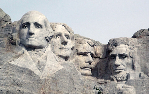 Mount Rushmore national monument on a sunny summer day. 