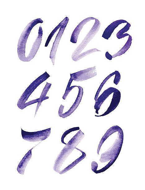 wodne ręcznie pisane purple numerów. ilustracja wektorowa - letter o watercolor painting calligraphy alphabet stock illustrations