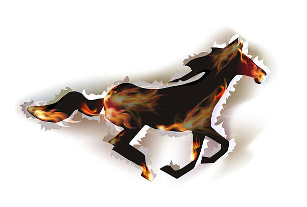 istock Running horse, Ripped paper background with flames 531757117