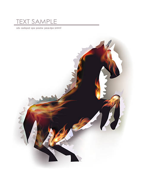 istock Running horse, Ripped paper background with flames 531757127