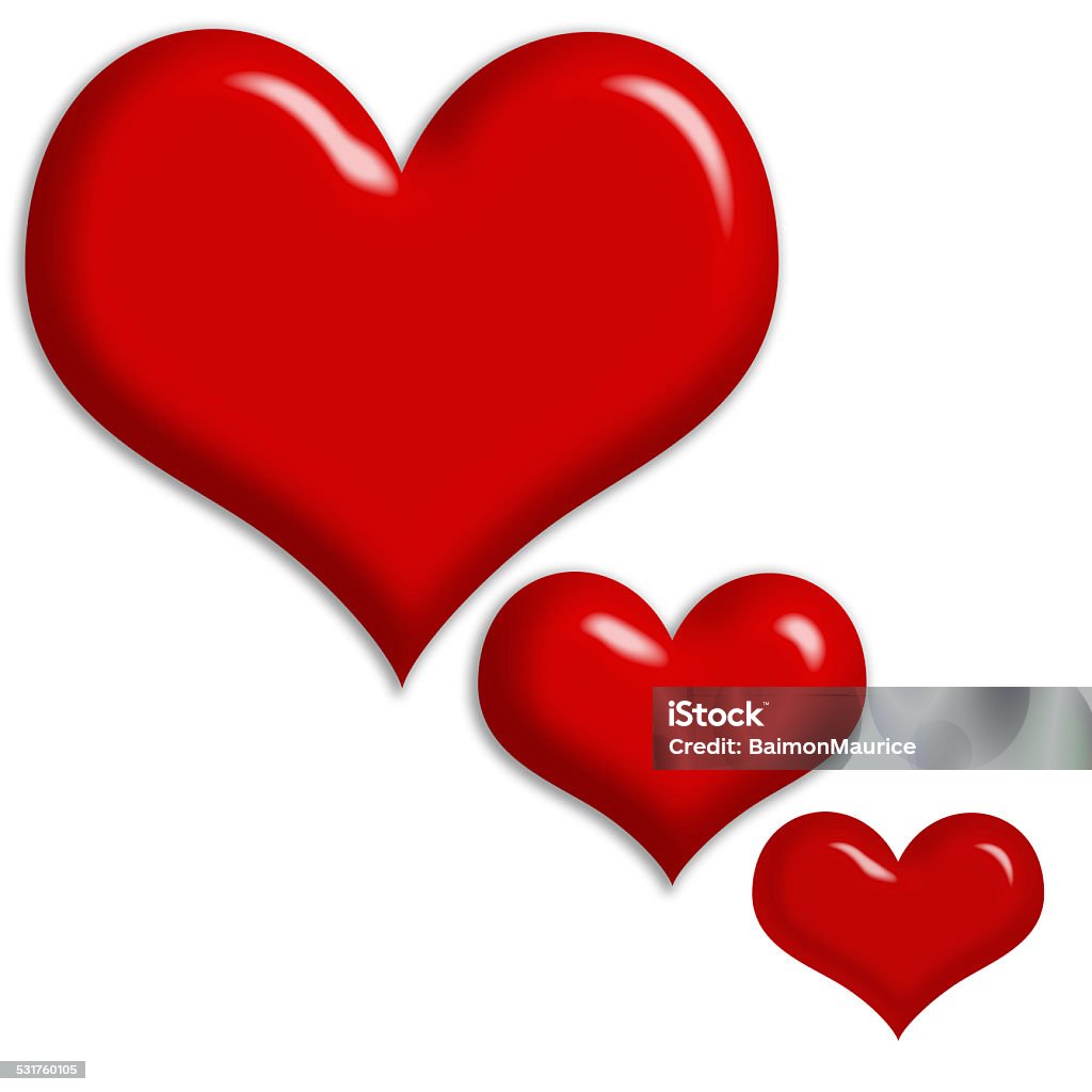 3 Red Hearts Isolated On White Background Stock Photo - Download Image Now  - 2015, Cut Out, Cute - iStock